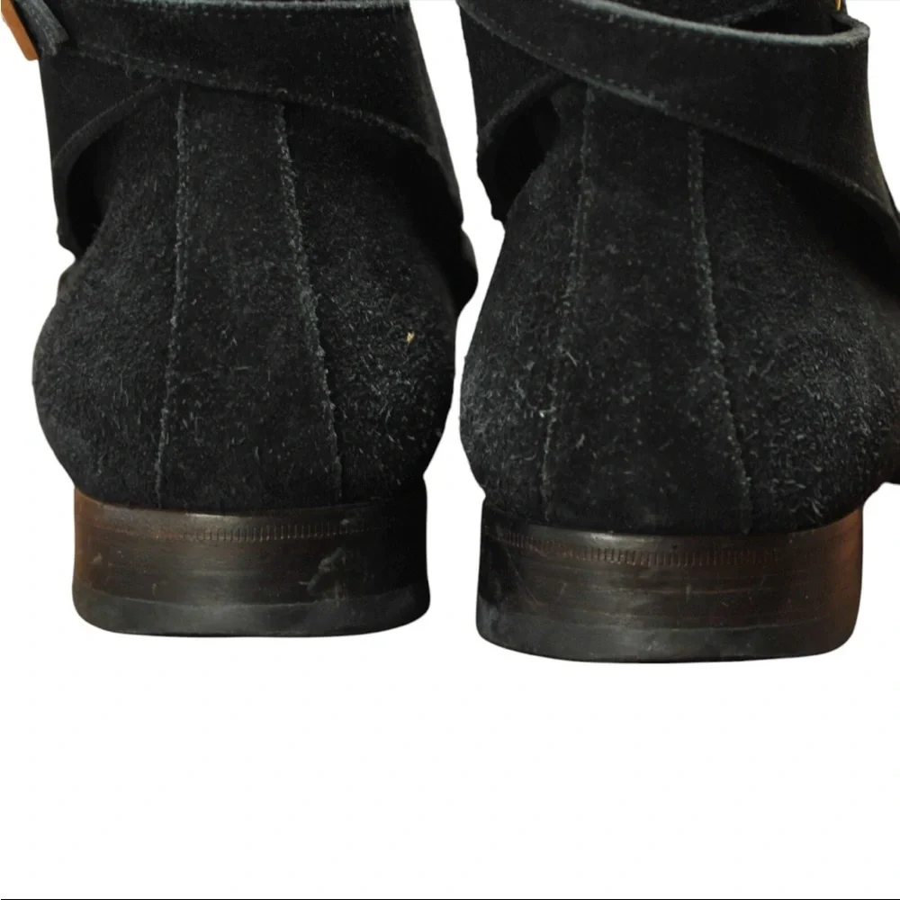 Tom Ford Suede Ankle Boots Square Toes Mens US 9 Black Golden Buckle Italy Made